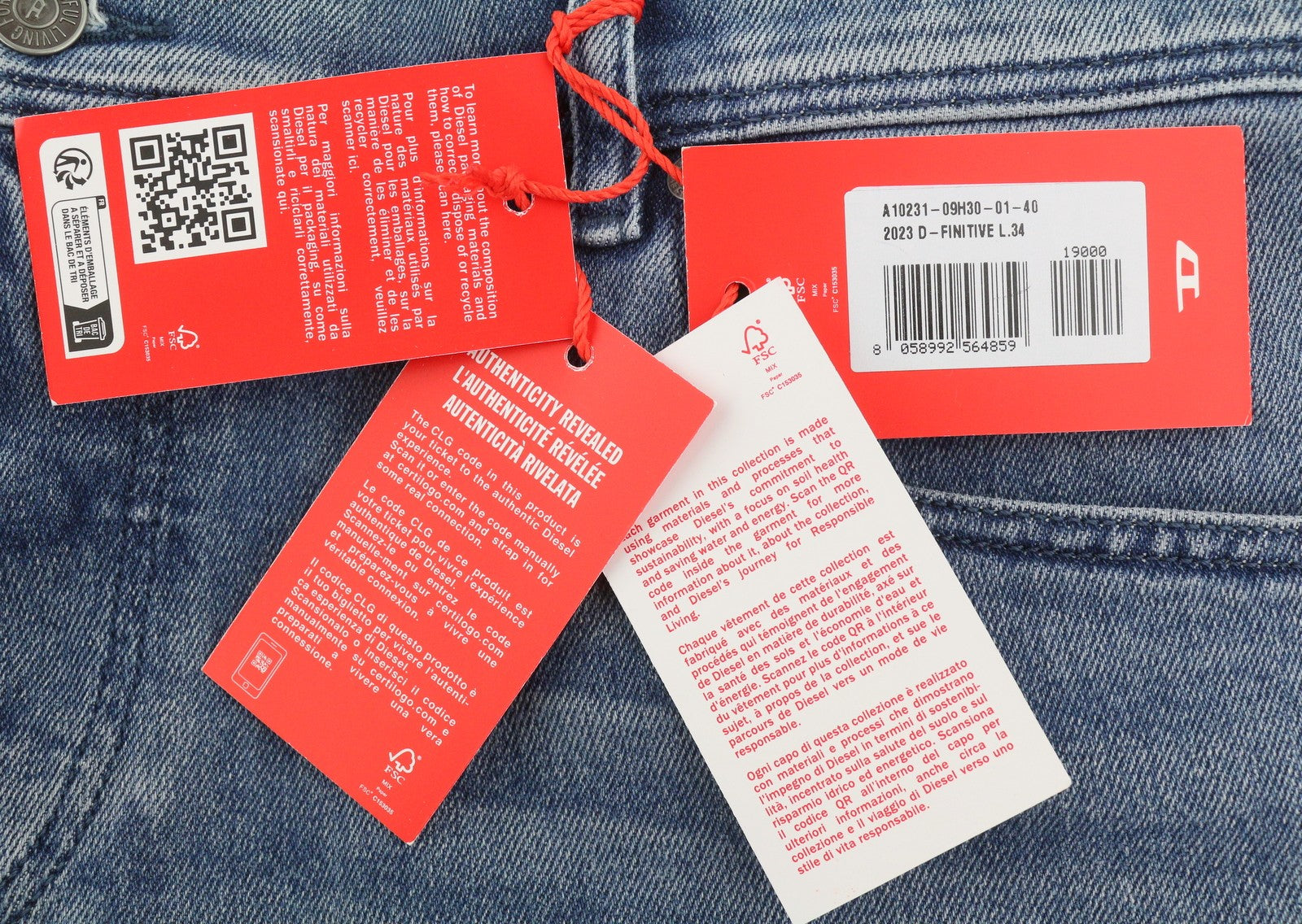 DIESEL 2023 D-Finitive 09H30 Men Jeans W40/L34 Blue Faded Regular Tapered RRP150