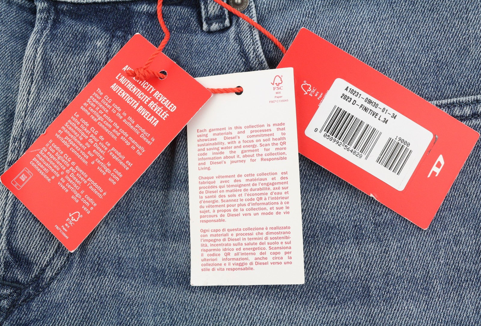 DIESEL 2023 D-Finitive 09H30 Men Jeans W34/L34 Blue Faded Regular Tapered RRP150