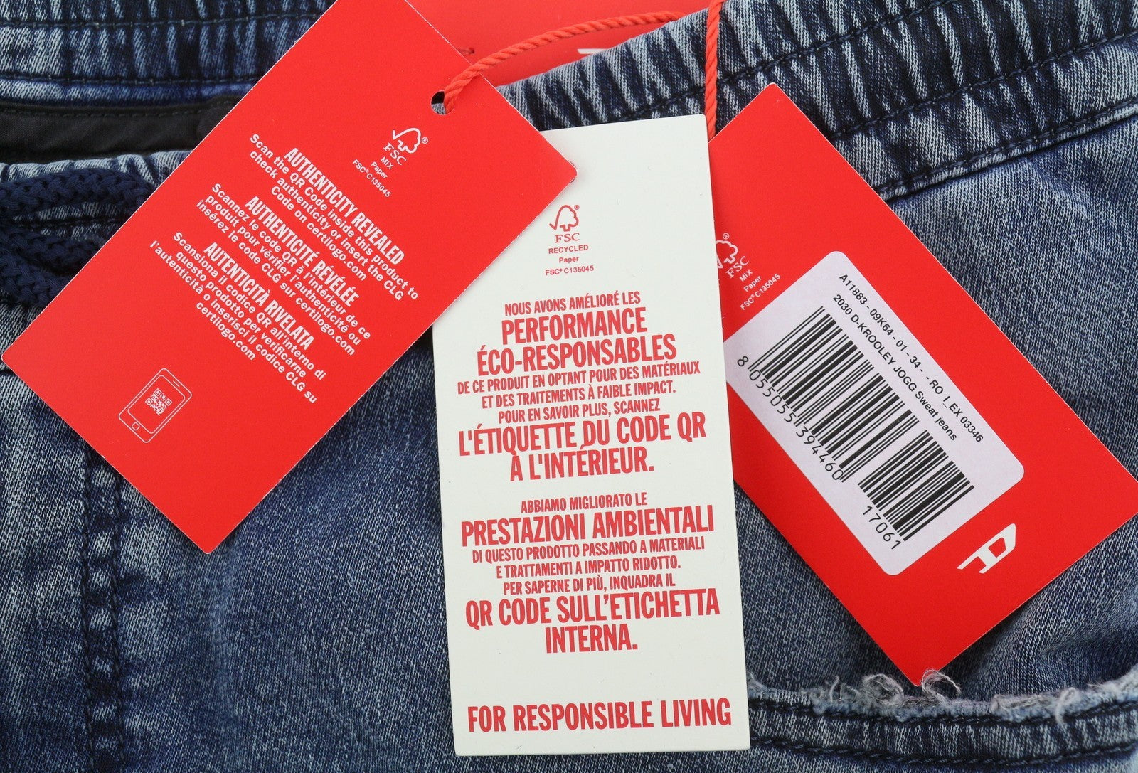 DIESEL 2030 D-Krooley Jogg 09K64 Men Jeans W34 Blue Faded Distressed RRP325