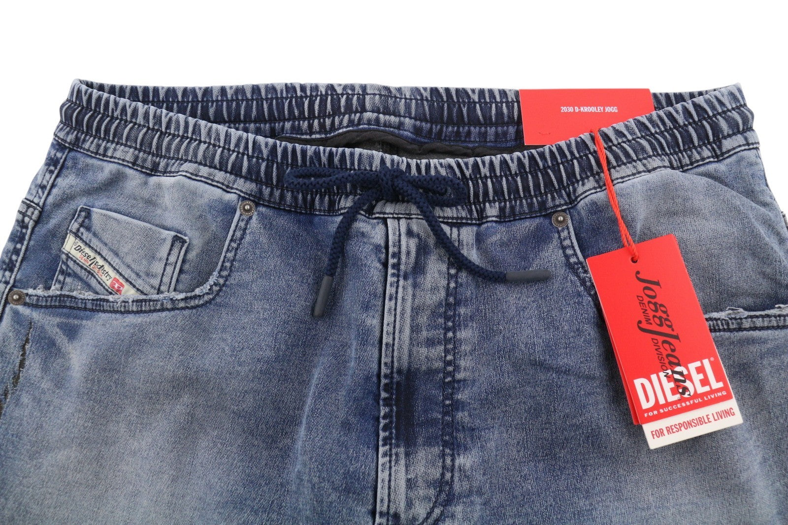 DIESEL 2030 D-Krooley Jogg 09K64 Men Jeans W34 Blue Faded Distress RRP325
