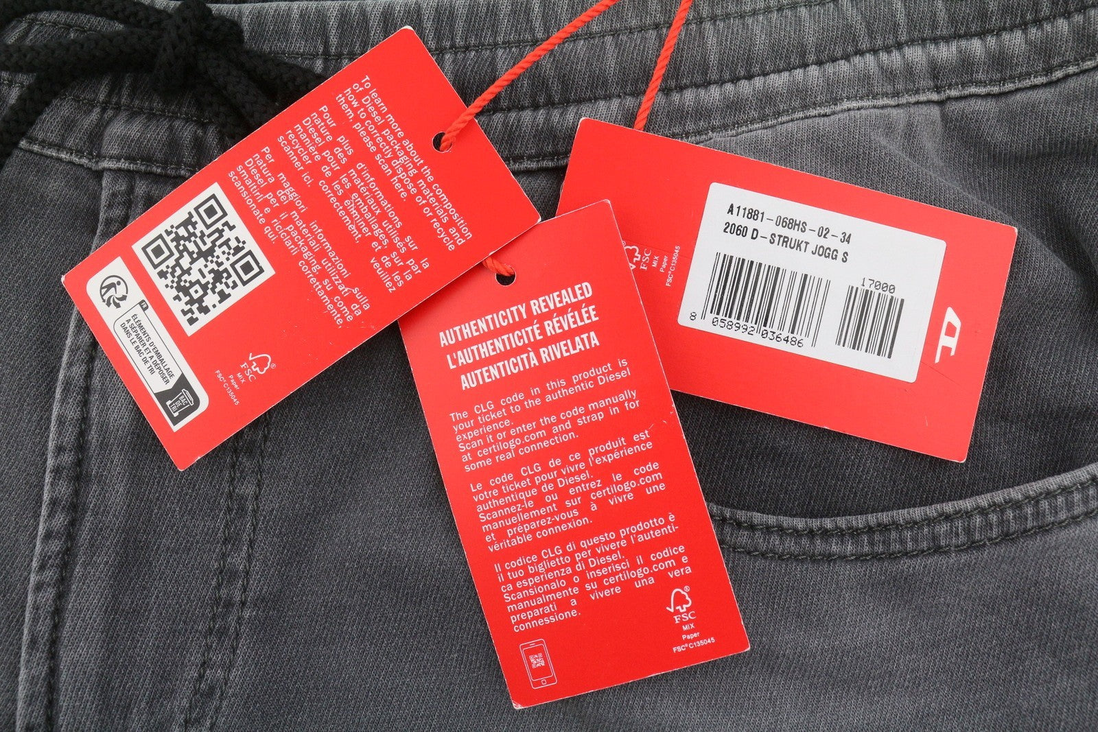 DIESEL 2060 D-Strukt Jogg 068HS Men Jeans W34 Grey Faded Whiskers RRP295