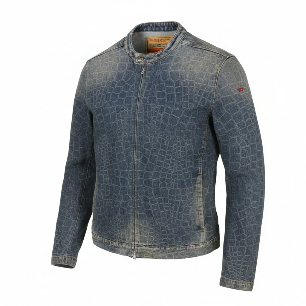 DIESEL CL-D-Glory-Snake Men Jacket L Blue Hemp Blend Faded Denim RRP450