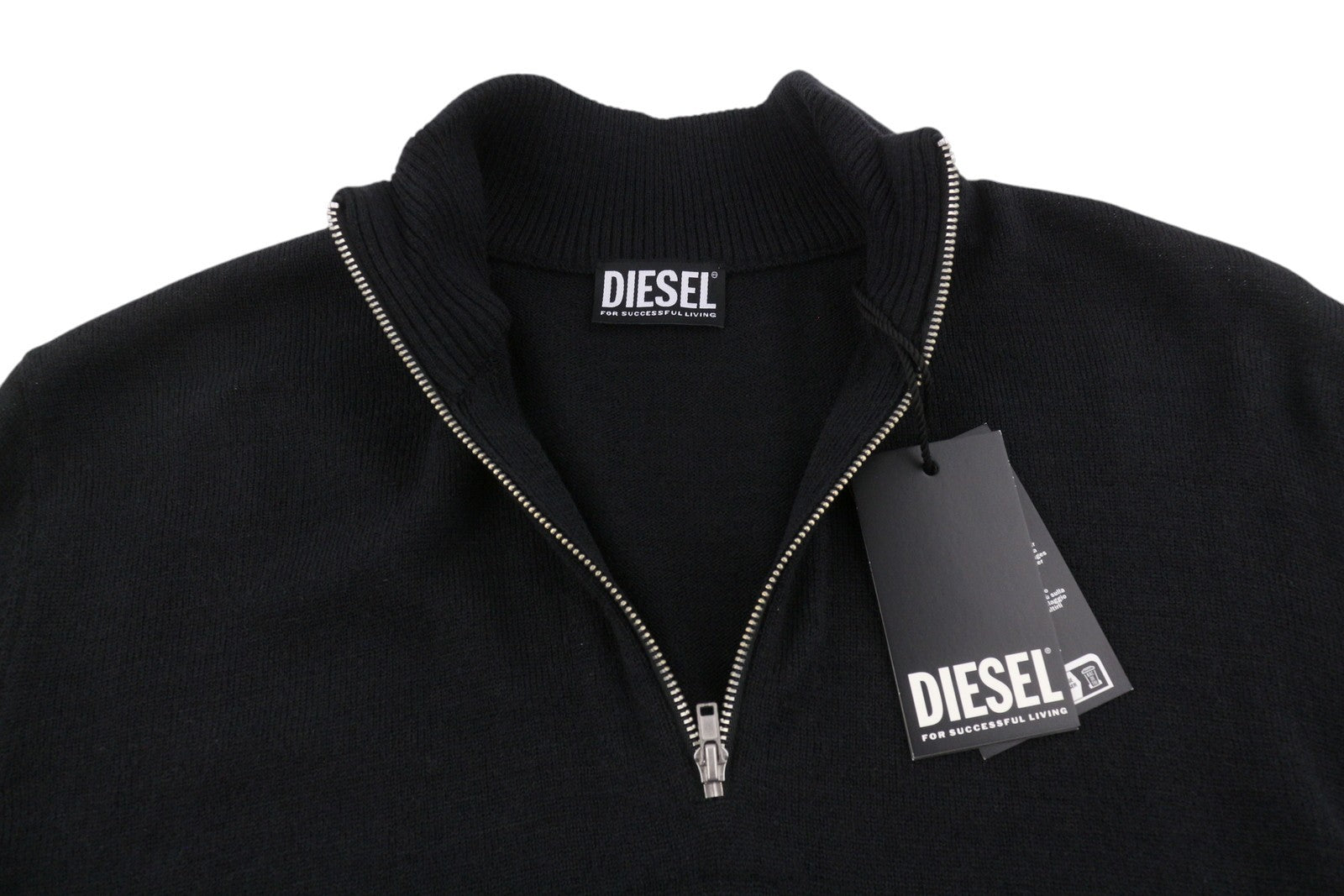 DIESEL Camio-Out Men Jumper XL Black Wool Blend Knit Half Zip Pull On RRP195