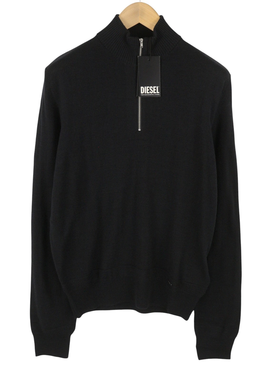 DIESEL Camio-Out Men Jumper L Black Wool Blend Knit Half Zip Pull On RRP195