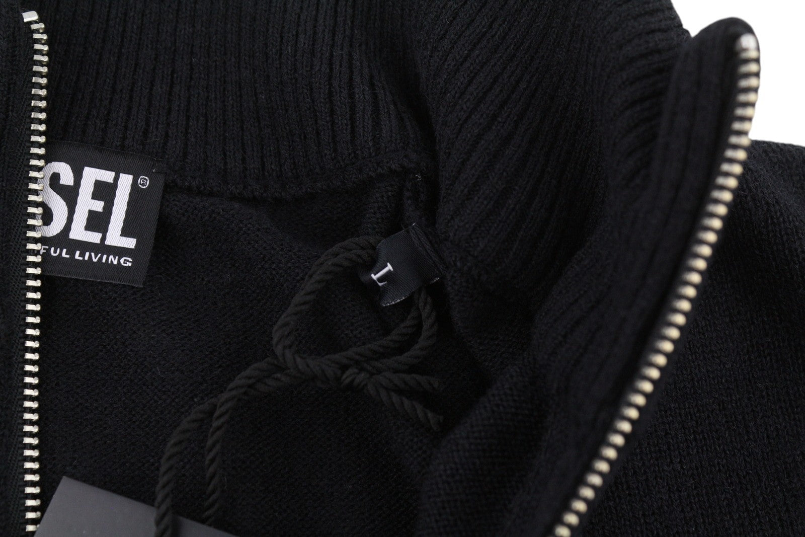 DIESEL Camio-Out Men Jumper L Black Wool Blend Knit Half Zip Pull On RRP195