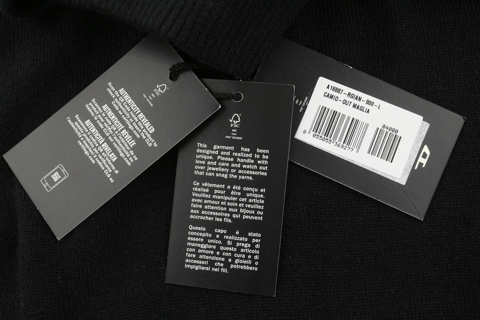 DIESEL Camio-Out Men Jumper L Black Wool Blend Knit Half Zip Pull On RRP195
