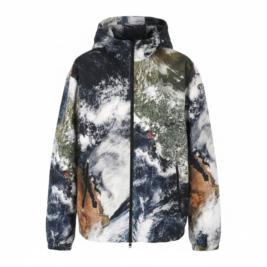 DIESEL J-Warrett-Print Men Jacket 54 Hooded Zip Windbreaker Lightweight RRP250
