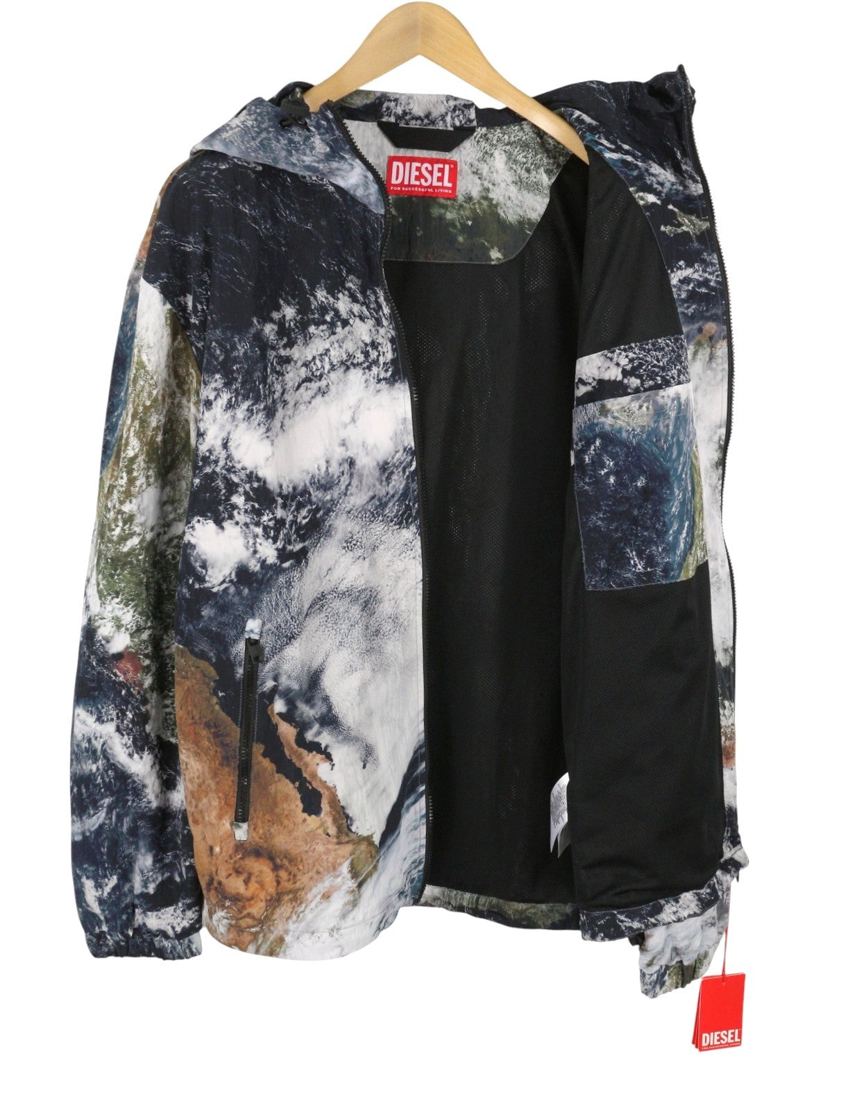 DIESEL J-Warrett-Print Men Jacket 54 Hooded Zip Windbreaker Lightweight RRP250