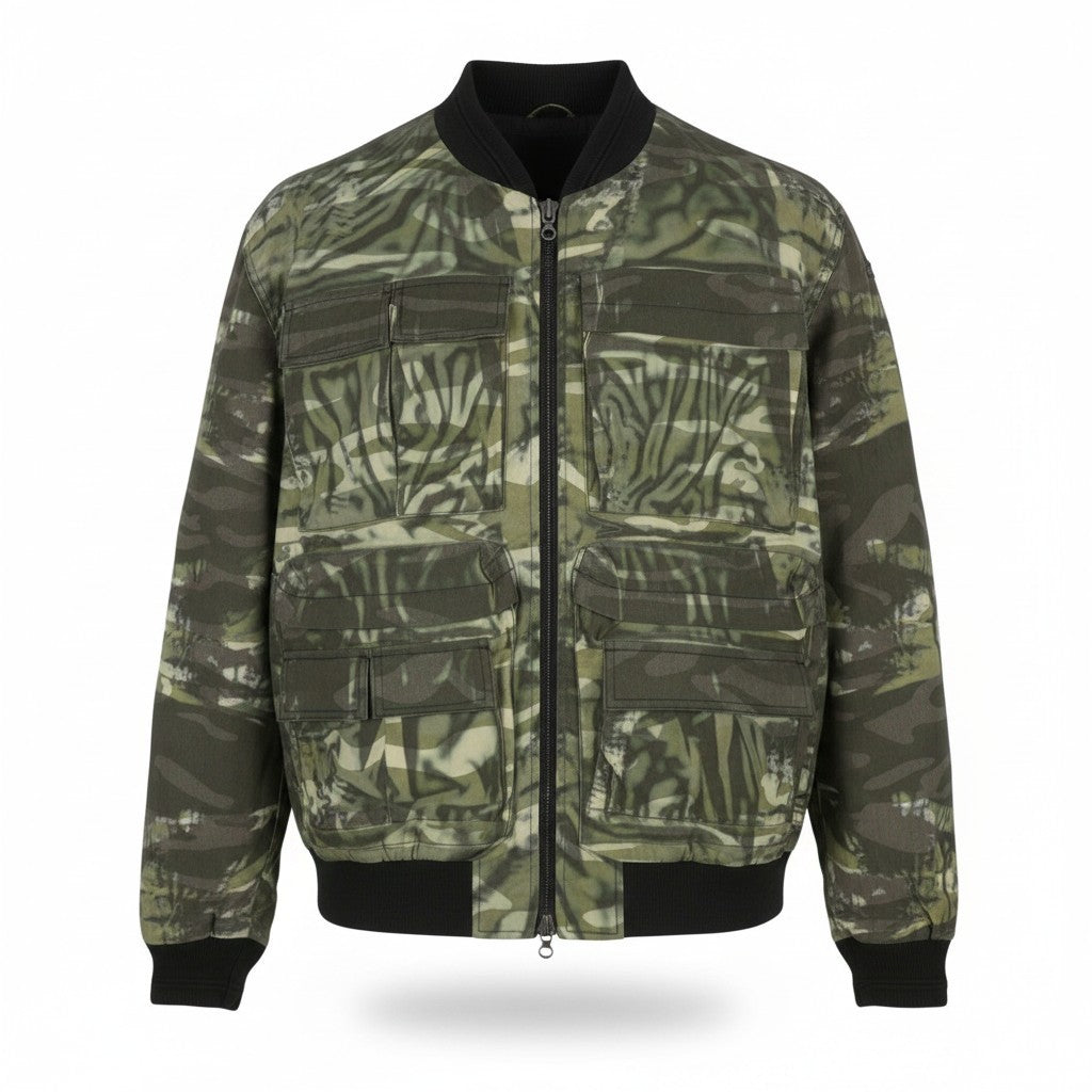 DIESEL J-Mertz Men Jacket 50 Khaki Camouflage Full Zip Bomber RRP450