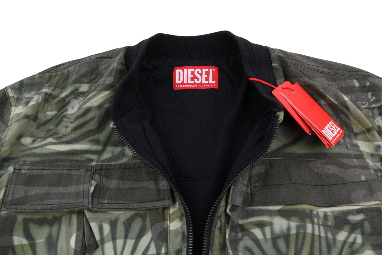 DIESEL J-Mertz Men Jacket 50 Khaki Camouflage Full Zip Bomber RRP450