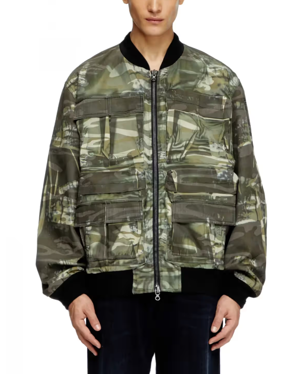 DIESEL J-Mertz Men Jacket 52 Khaki Camouflage Full Zip Bomber RRP450