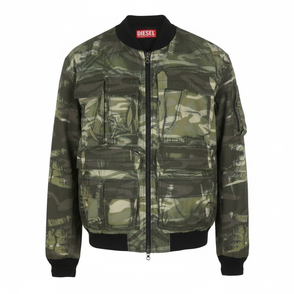 DIESEL J-Mertz Men Jacket 52 Khaki Camouflage Full Zip Bomber RRP450