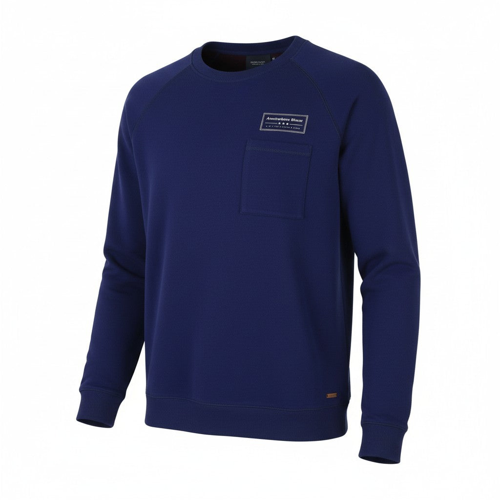 SCOTCH & SODA Men Sweatshirt L Dark Blue Patch Pocket Crew Neck Pull On