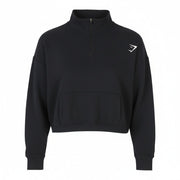 GYMSHARK Women Sweatshirt S Black Cropped Kangaroo Pocket Sport