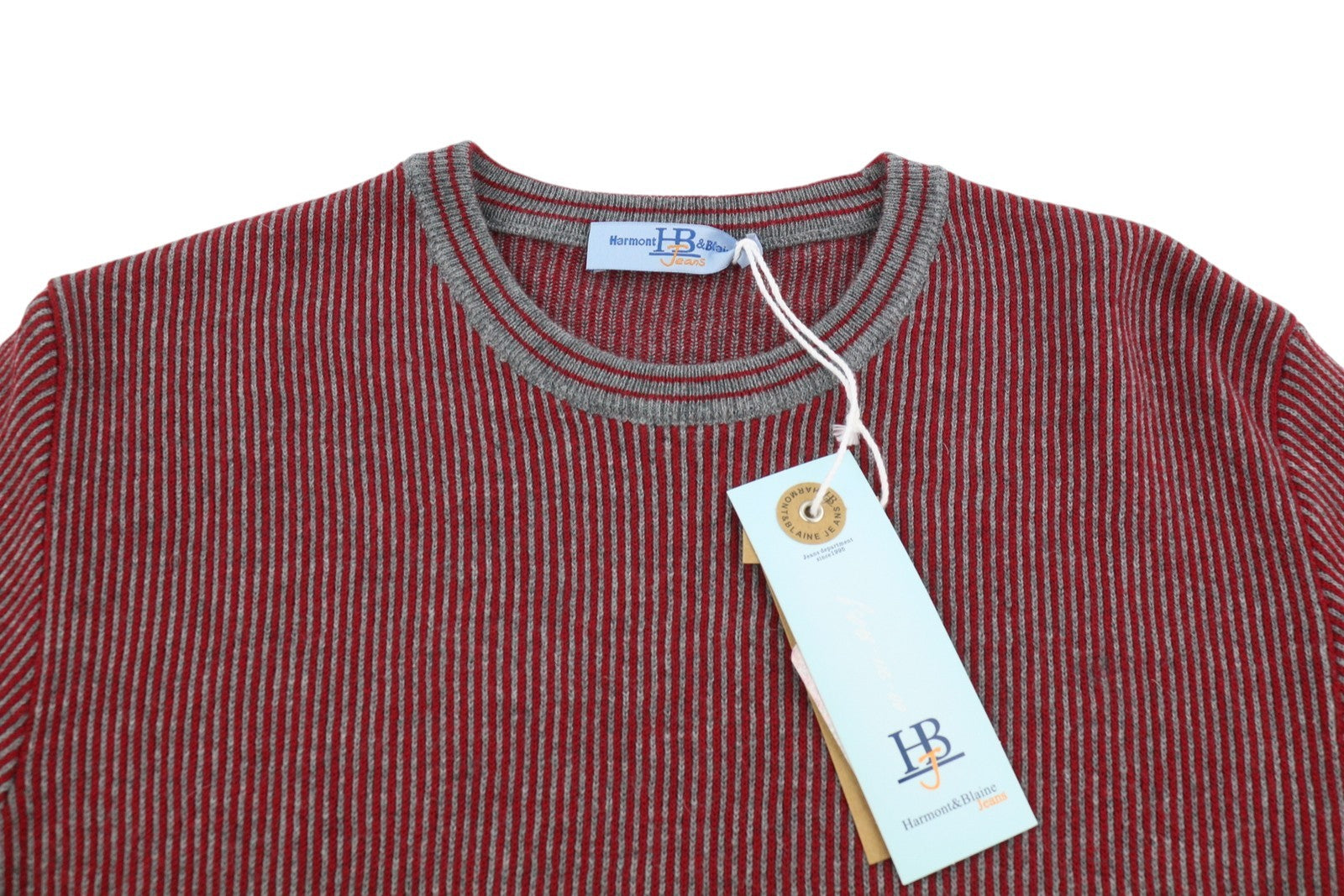 HARMONT & BLAINE Men Jumper M Red Pinstripe Wool Blend Knit Pull On