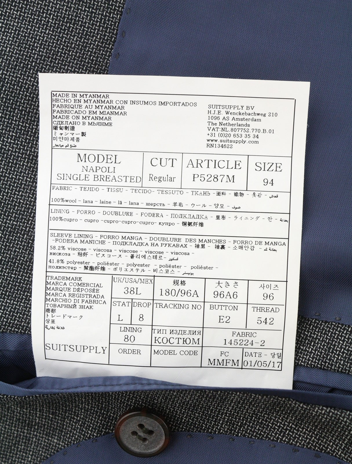 SUITSUPPLY Napoli Single Breasted Men Blazer UK38L Grey Wool Notch Lapel