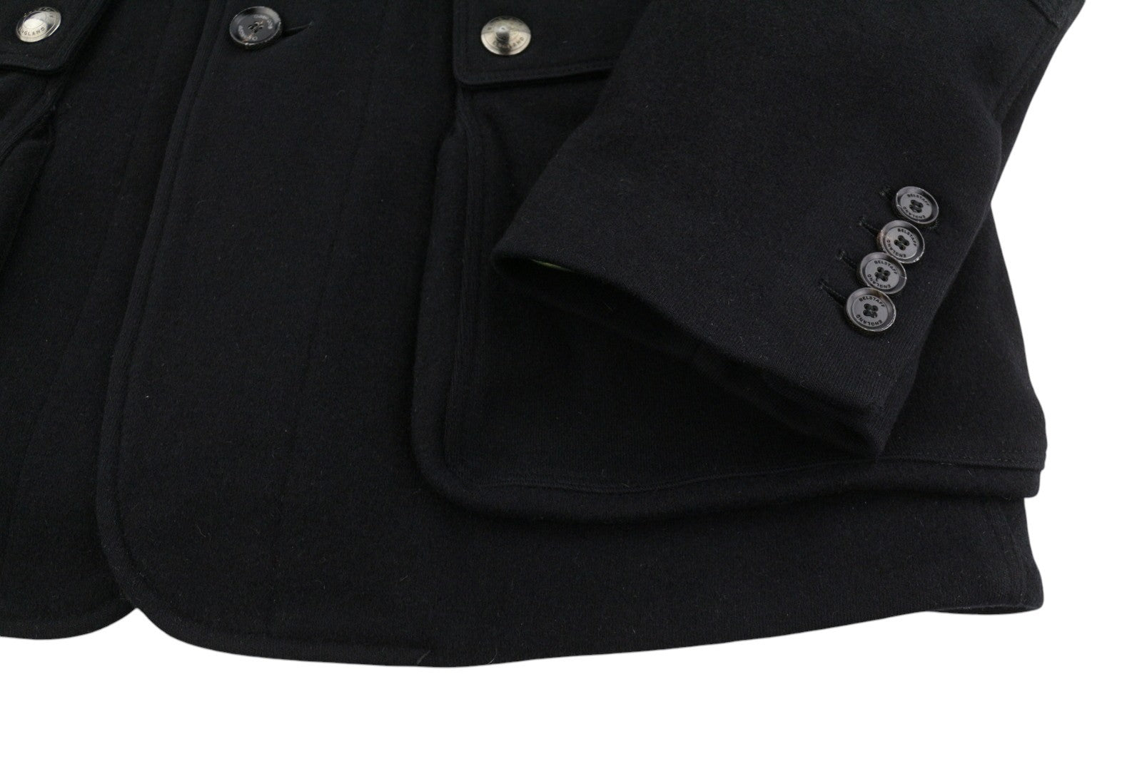 BELSTAFF Men Coat L Black Wool Cashmere Button-Up Patch Pocket