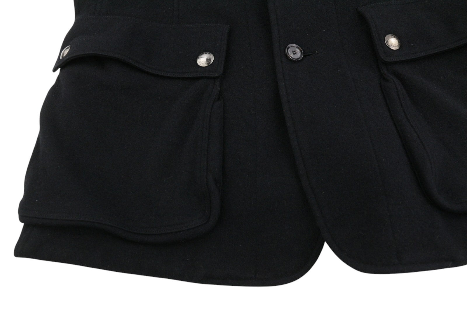 BELSTAFF Men Coat L Black Wool Cashmere Button-Up Patch Pocket