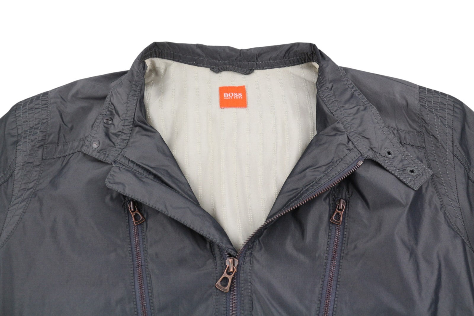 HUGO BOSS Orick Men Jacket EU50 L Grey Lightweight High Neck Full Zip