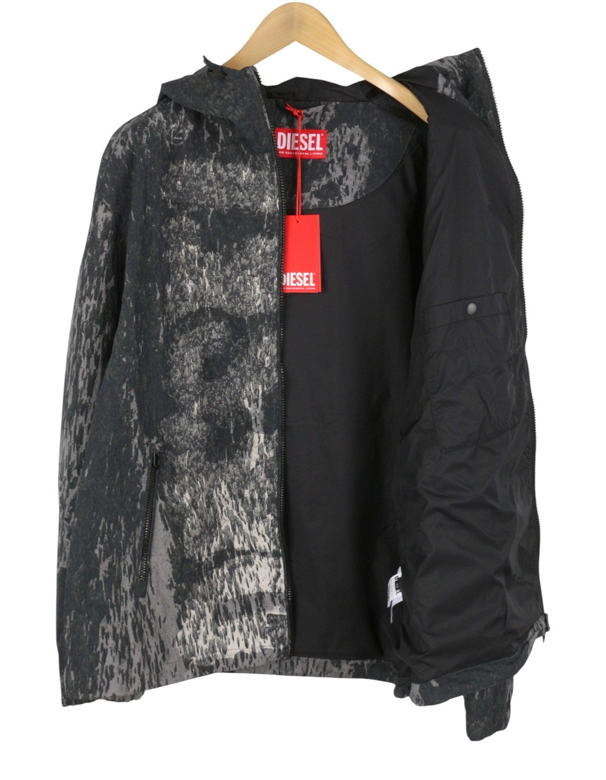 DIESEL J-Brick Men Jacket 52 Black Camo Print Windbreaker Lightweight RRP295