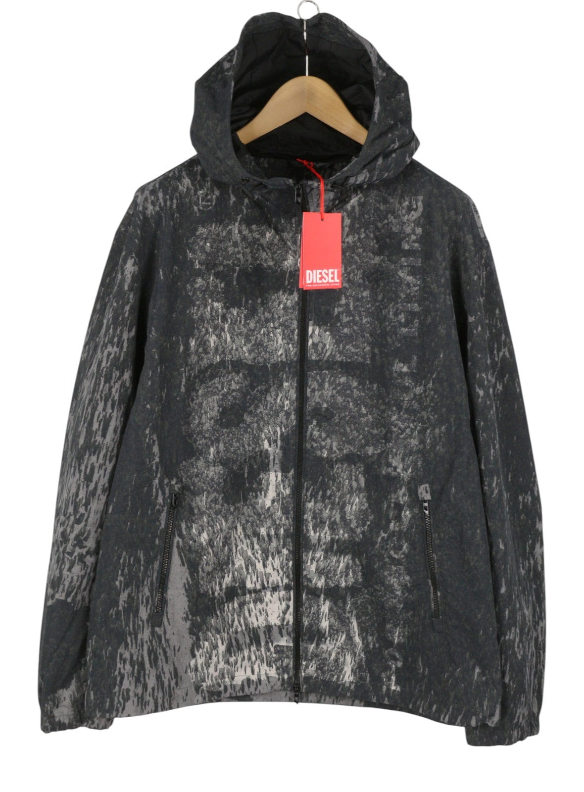 DIESEL J-Brick Men Jacket 54 Black Camo Print Windbreaker Lightweight RRP295