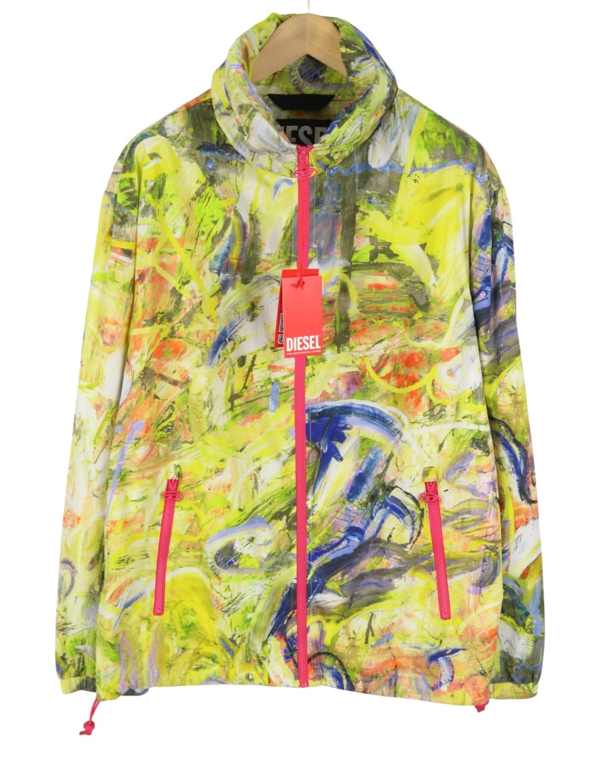 DIESEL J-Warrel-Print Men Jacket 52 Hood Windbreaker Lightweight Unisex RRP250
