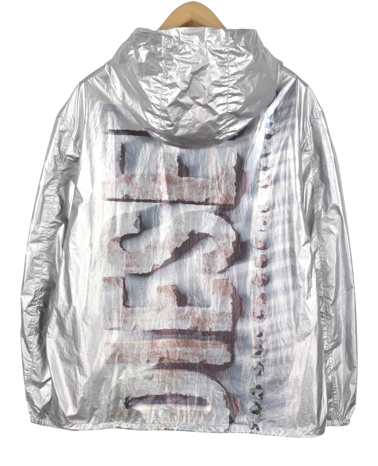 DIESEL J-Otte Men Jacket 52 Shiny Silver Hooded Windbreaker Lightweight RRP295