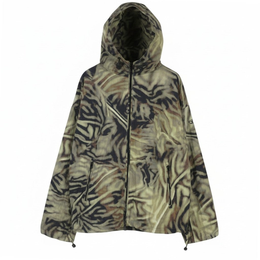 DIESEL J-Leopold-Zebra Men Jacket 52 Green Hooded Windbreaker Lightweight RRP275