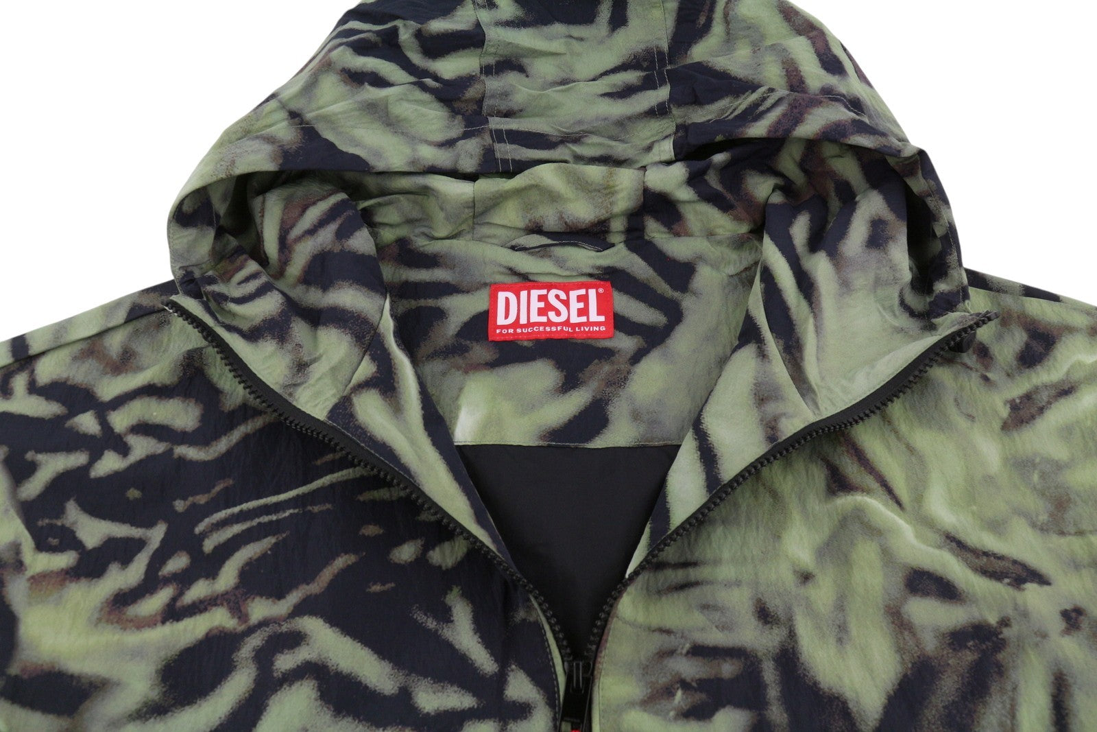DIESEL J-Leopold-Zebra Men Jacket 56 Green Hooded Windbreaker Lightweight RRP275