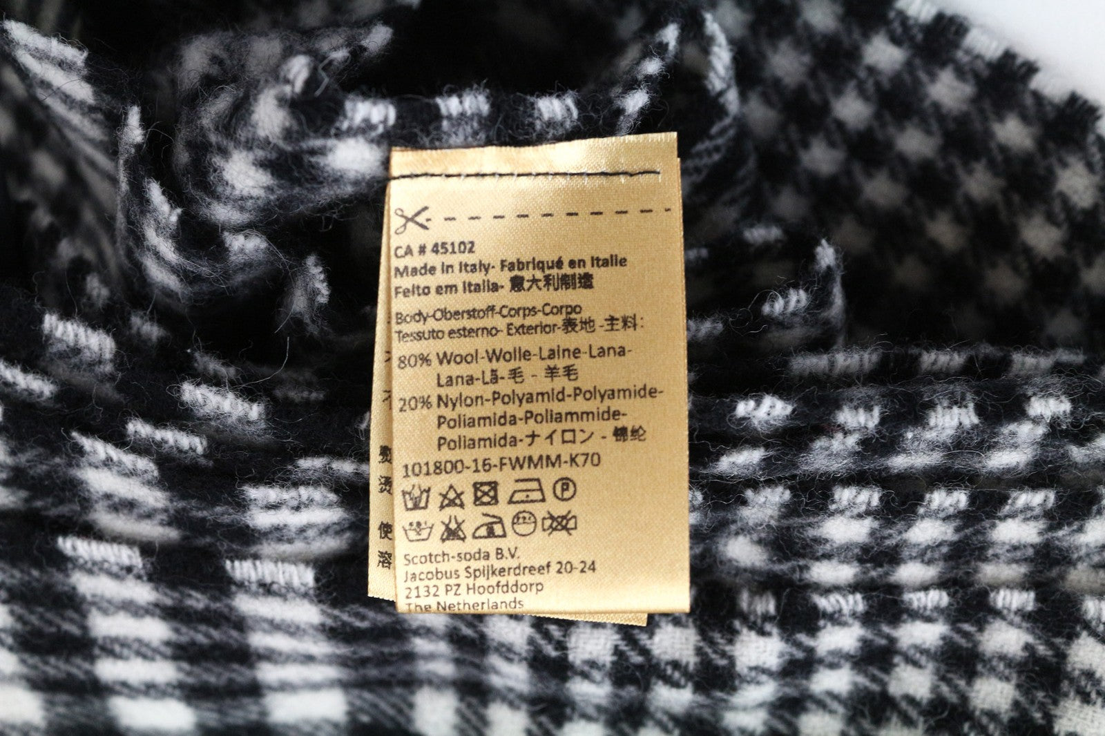 SCOTCH & SODA Men Scarf One Size Wool Blend Grey Tartan Check Tassels Unisex