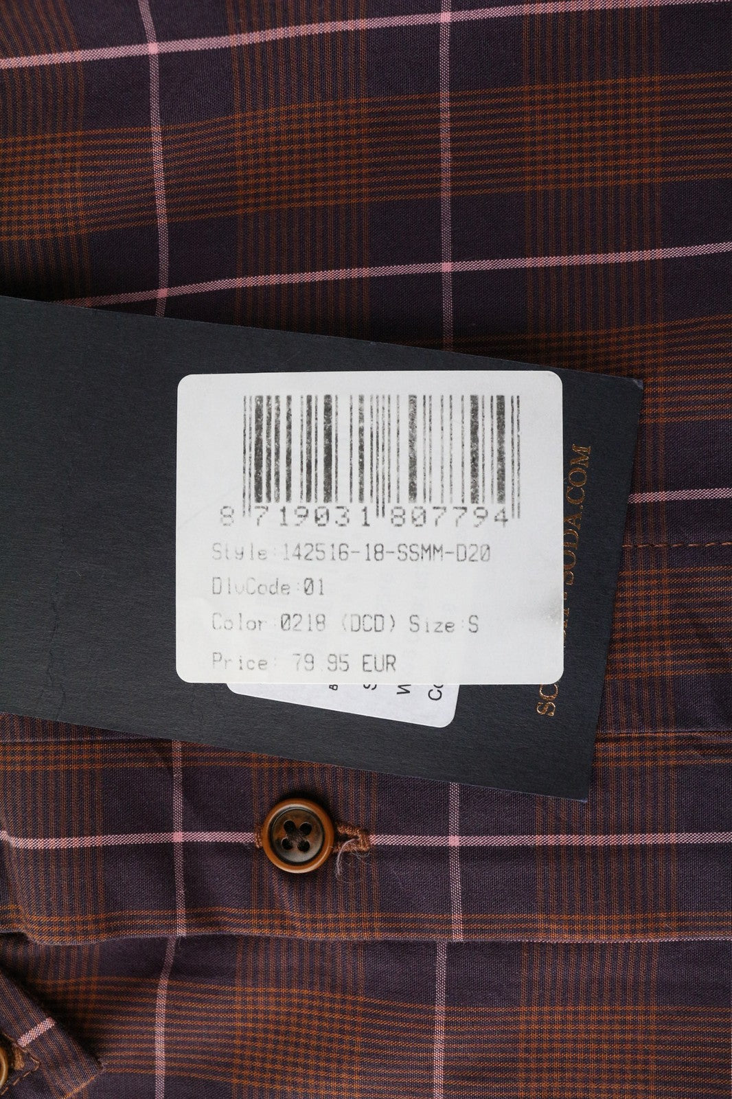 SCOTCH & SODA Men Shirt S Burgundy Checkered Button-Bown Cotton Smart Casual