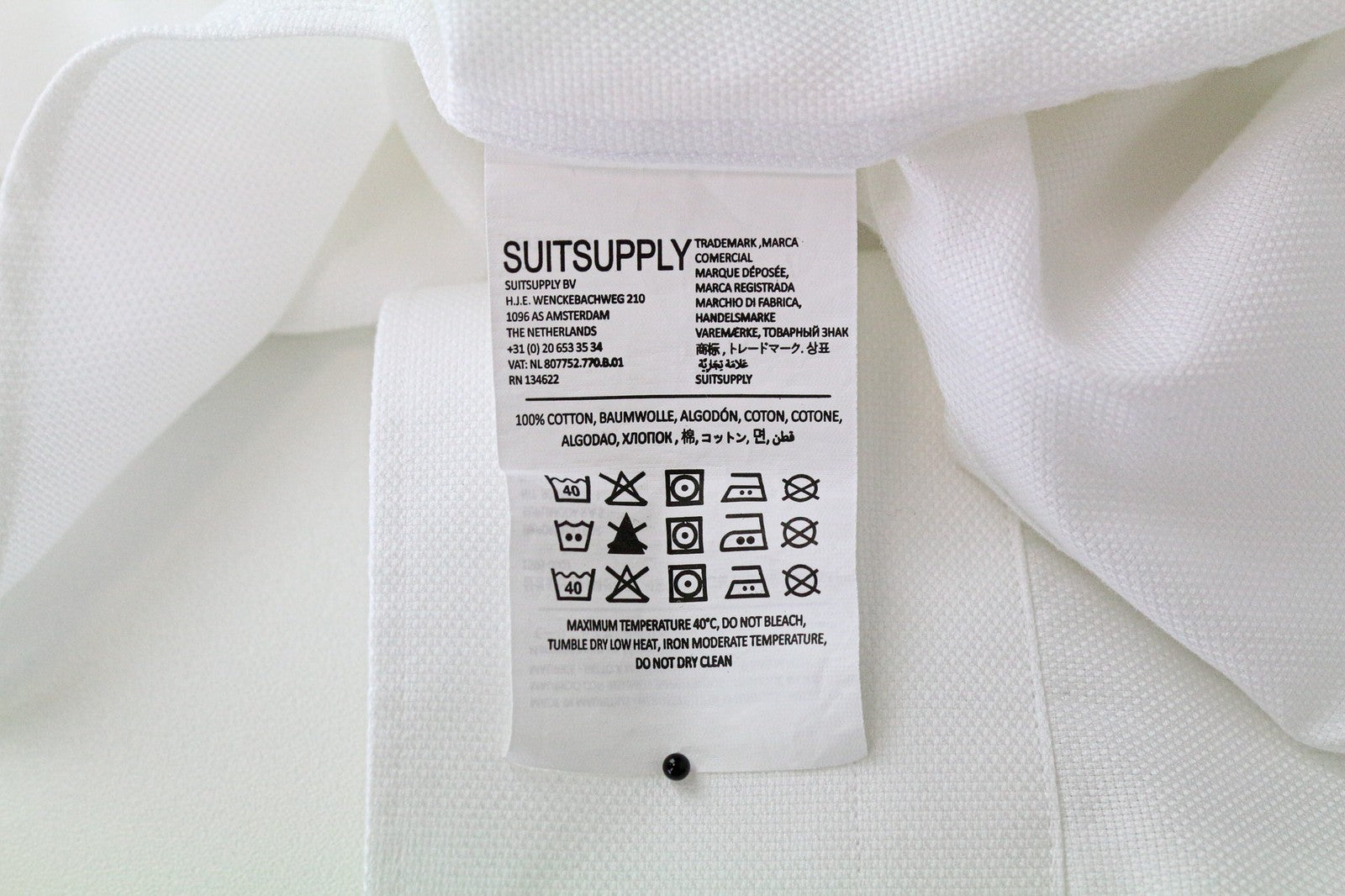 SUITSUPPLY Traveller Men Shirt 38/15 Extra Slim Classic White Pure Cotton Twill