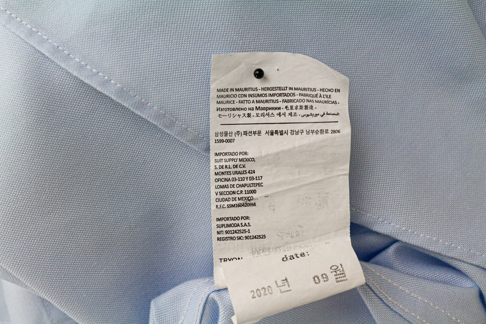 SUITSUPPLY Men Shirt 46L/18L Slim Fit Long Sleeved Formal Bue Pure Cotton