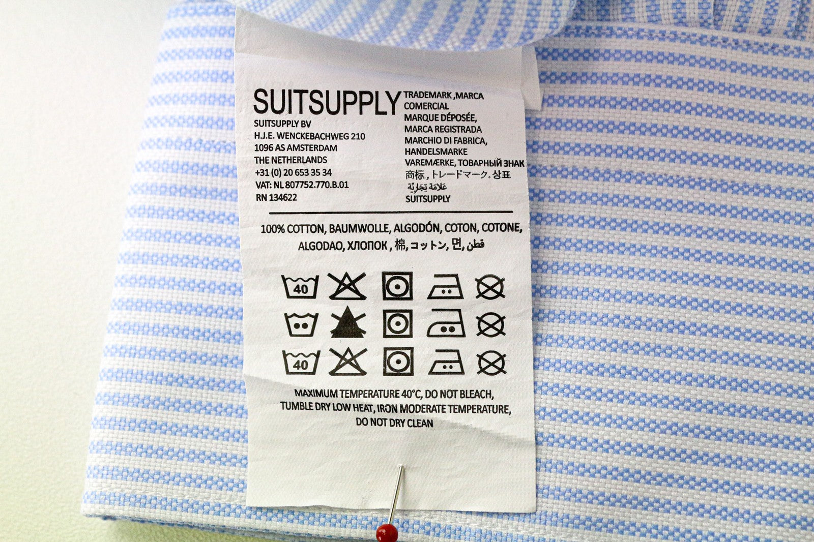 SUITSUPPLY Men Shirt 38/15 Extra Slim Bue Pure Cotton Striped Cutaway Twill