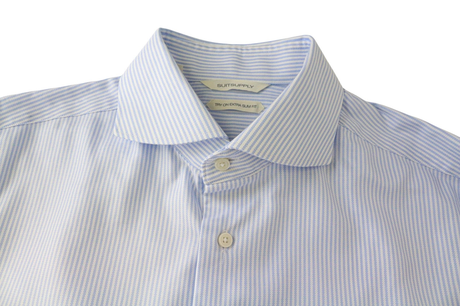 SUITSUPPLY Men Shirt 40L/15 3/4L Extra Slim Blue Pure Cotton