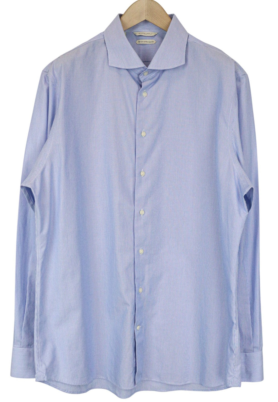 SUITSUPPLY Men Shirt 46/18 Extra Slim Blue Pure Cotton