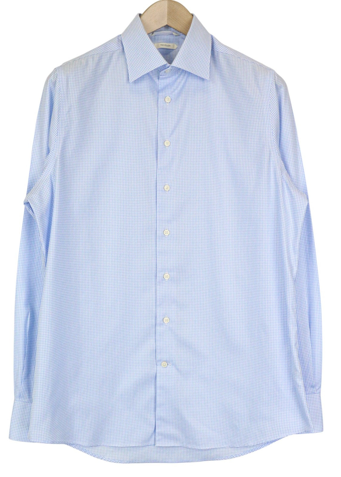SUITSUPPLY Traveller Men Shirt 39/15 1/2 Slim Blue Cotton Check Pattern Twill