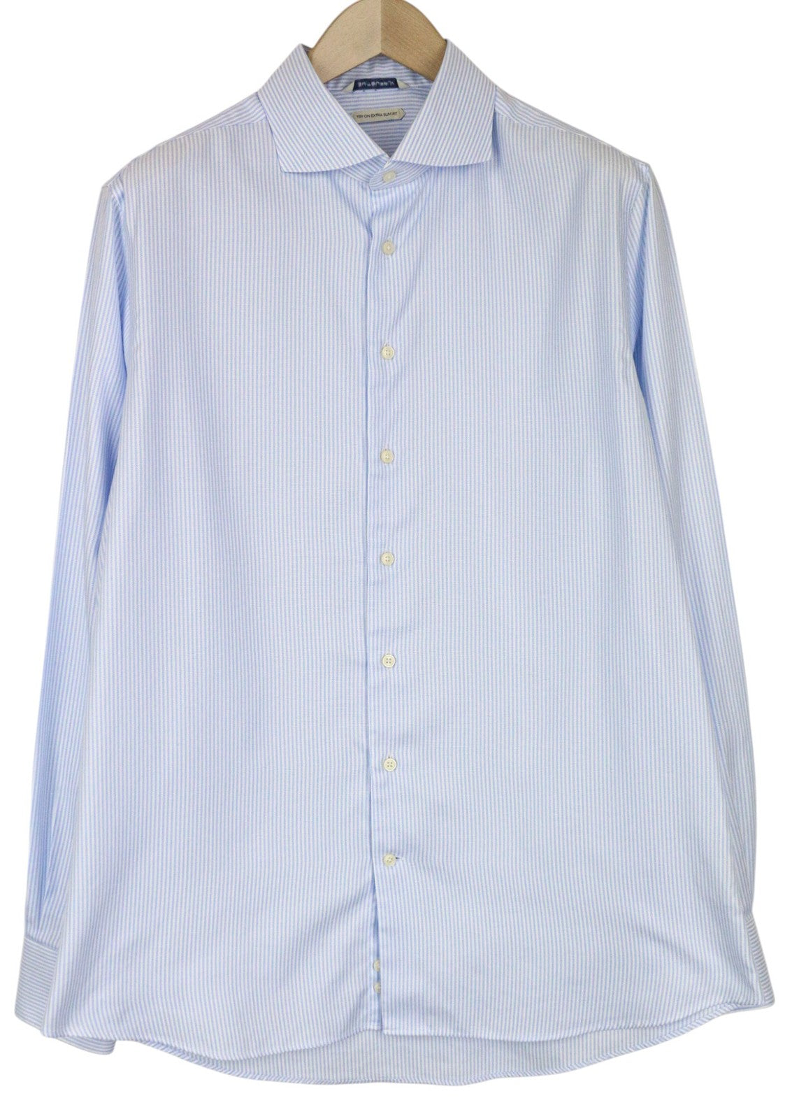 SUITSUPPLY Men Shirt 44/17 1/2 Extra Slim Blue Cotton Striped Cutaway Collar
