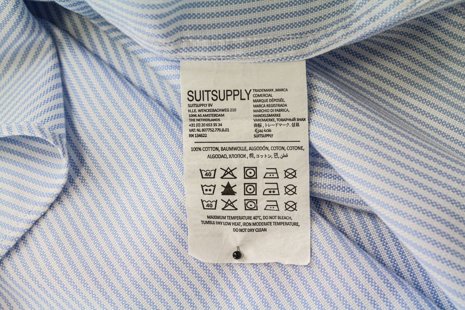 SUITSUPPLY Men Shirt 44/17 1/2 Extra Slim Blue Cotton Striped Cutaway Collar
