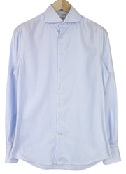 SUITSUPPLY Men Shirt 38/15 Extra Slim Blue Pure Cotton Striped Pattern Twill