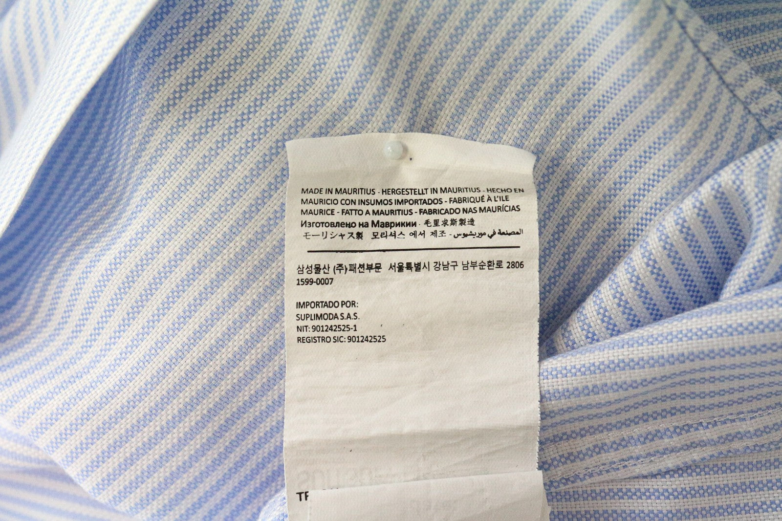 SUITSUPPLY Men Shirt 38/15 Extra Slim Blue Pure Cotton Striped Pattern Twill