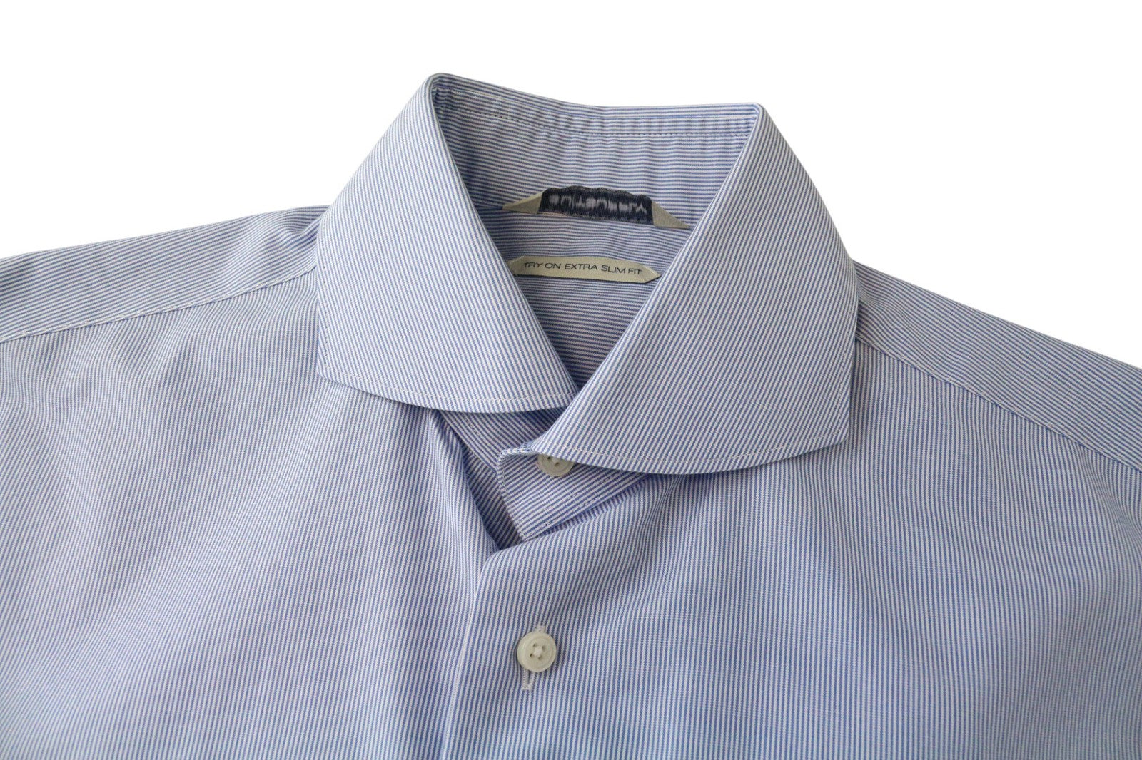 SUITSUPPLY Men Shirt 37/14 1/2 Extra Slim Blue Cotton Striped Button-Up Twill