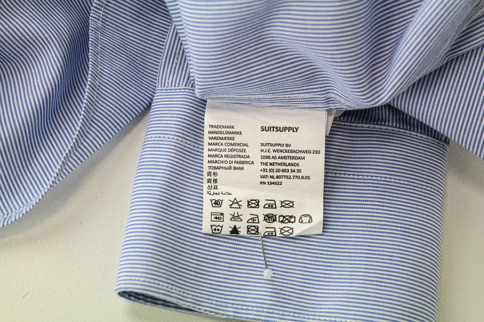 SUITSUPPLY Men Shirt 37/14 1/2 Extra Slim Blue Cotton Striped Button-Up Twill