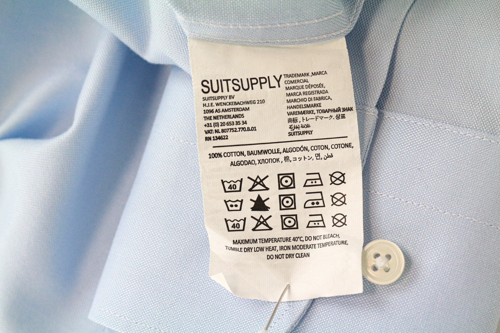 SUITSUPPLY Men Shirt 35/13 1/2 Slim Fit Button-Up Classic Blue Pure Cotton
