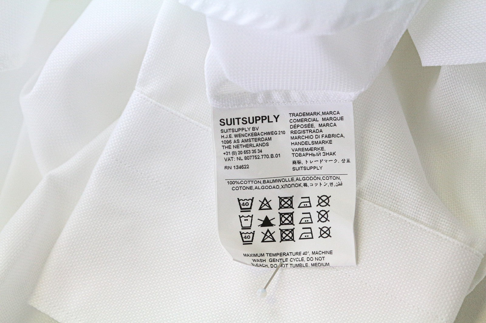SUITSUPPLY Traveller Men Shirt 45/17 3/4 Slim Long Sleeved Classic White Cotton