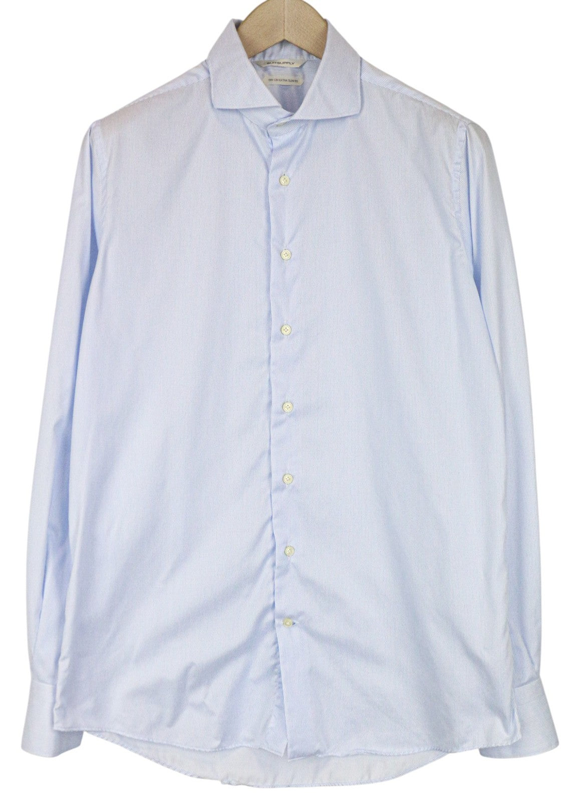 SUITSUPPLY Men Shirt 42/16 1/2 Extra Slim Blue Pure Cotton Striped Cuatway