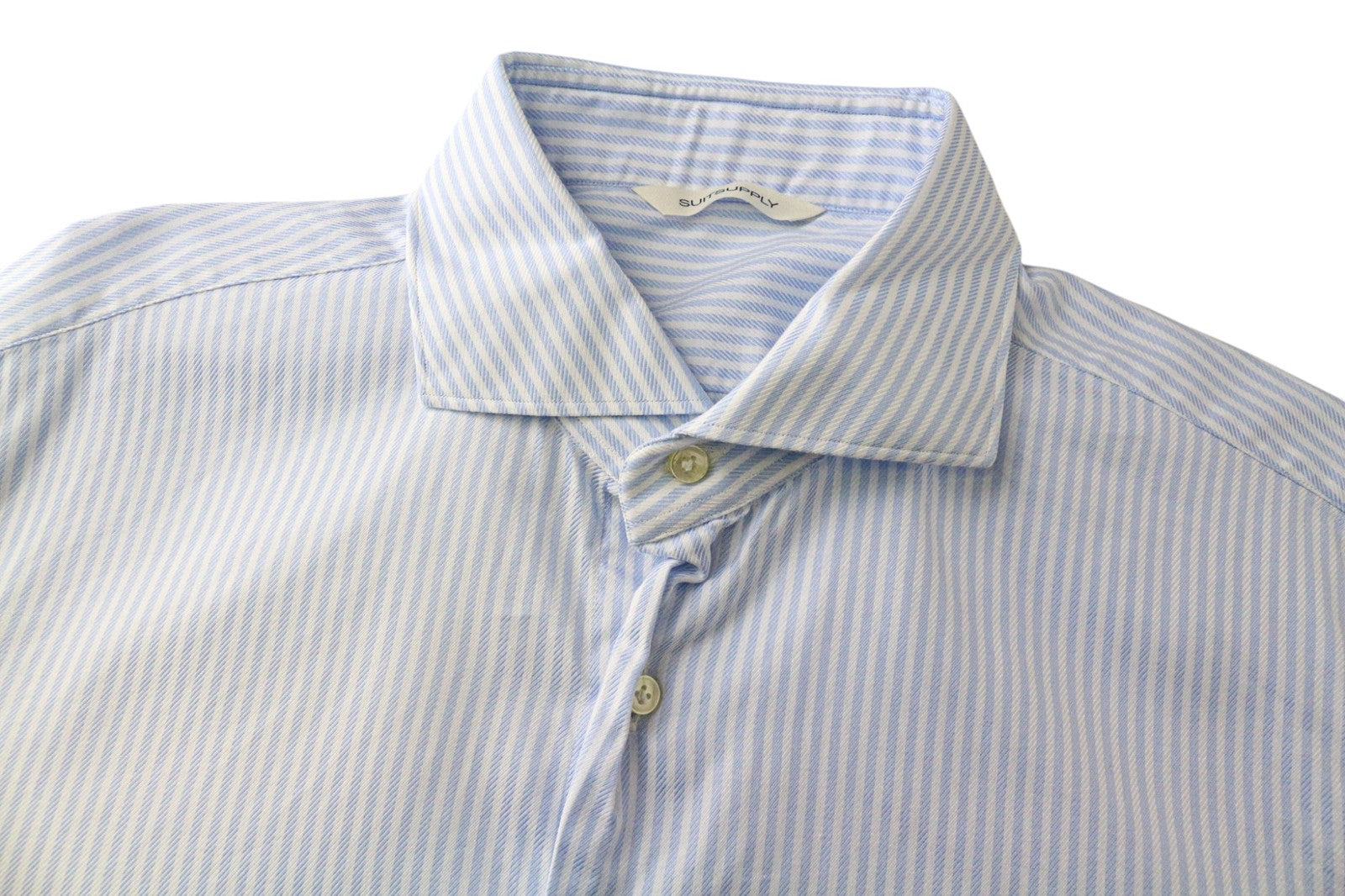 SUITSUPPLY Men Shirt ~L Slim Blue Pure Cotton Striped Pattern Button-Up Formal