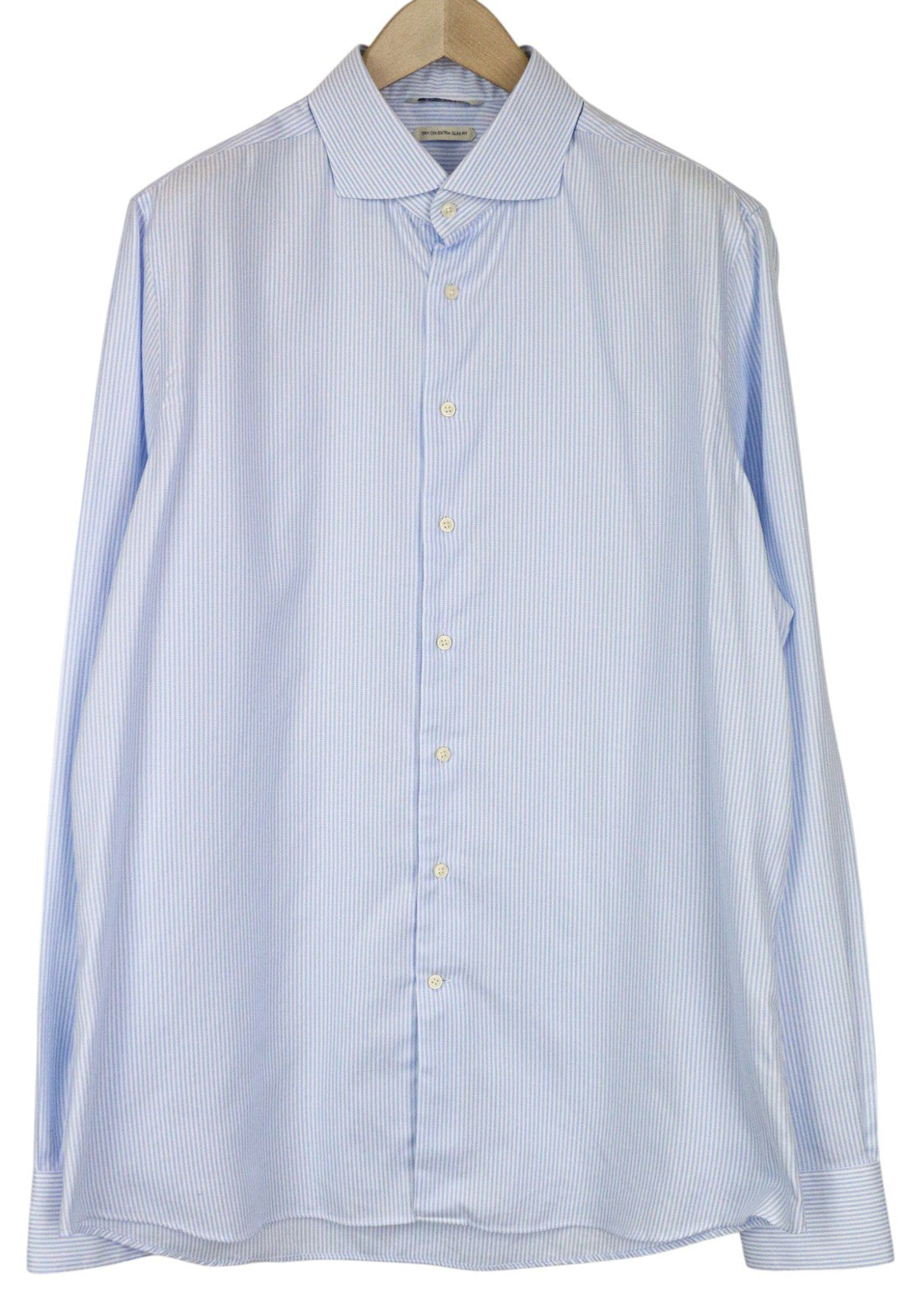 SUITSUPPLY Men Shirt 45L/17 3/4L Extra Slim Fit Striped Pattern Blue Pure Cotton