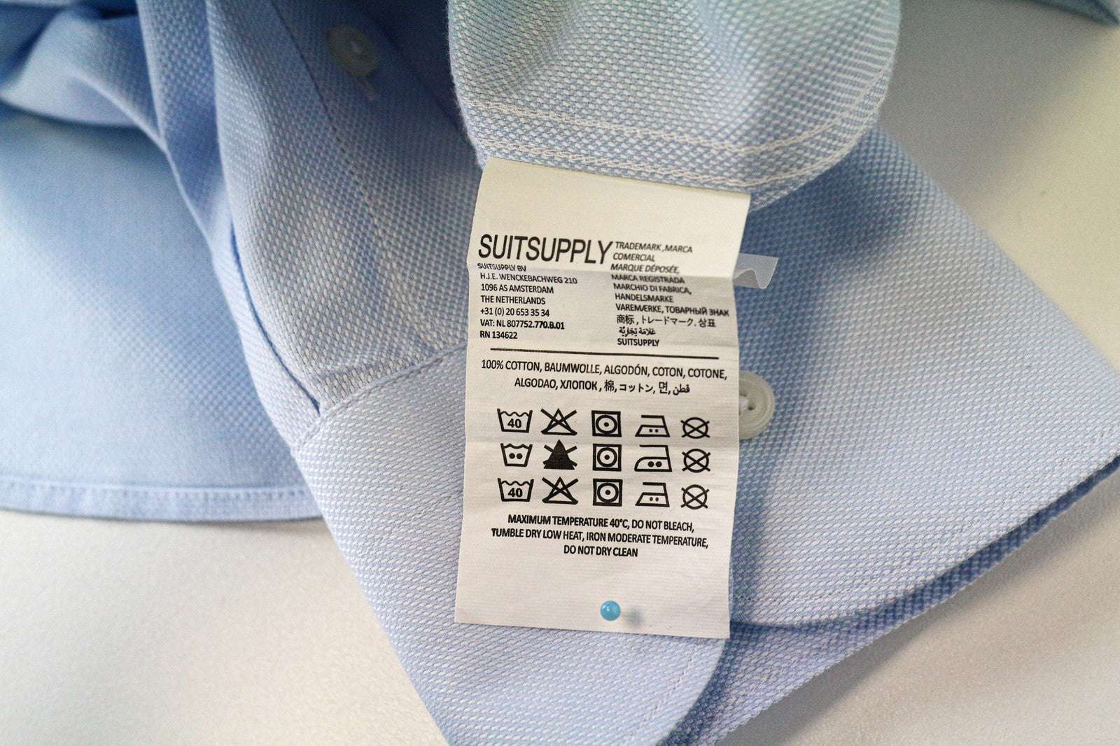 SUITSUPPLY Men Shirt 43/17 Slim Blue Pure Cotton Long Sleeve Button-Up