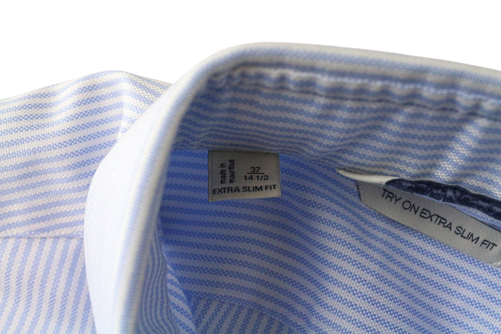 SUITSUPPLY Men Shirt 37/14 1/2 Extra Slim Blue Pure Cotton Striped Cutaway